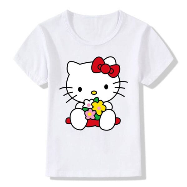 camiseta blanca hello kitty nino flor