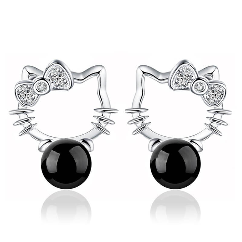 pendientes hello kitty perla negra