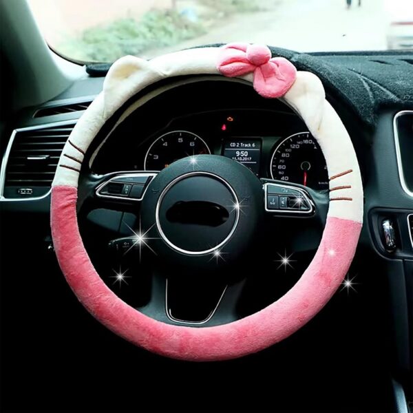 funda de volante hello kitty rosa y blanco