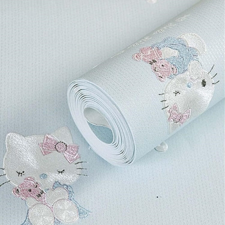 papel pintado hello kitty 3d azul