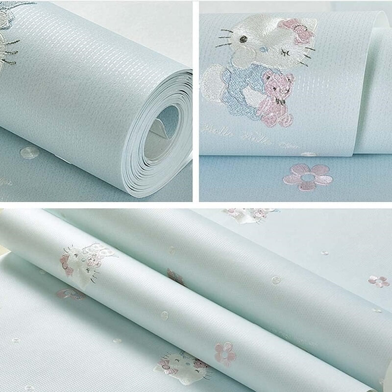 papel pintado hello kitty 3d azul