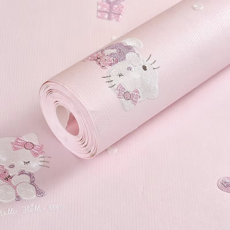 papel pintado hello kitty 3d rosa